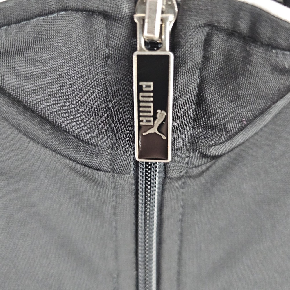 Puma Black Full Zip Track Jacket Womens XL White Stripe Retro Athletic Slim Fit - Picture 4 of 12